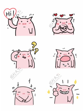 2019年猪年手绘插画可爱表情可商用元素