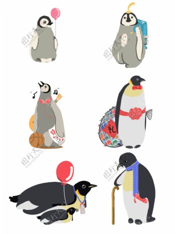 原创可爱动物生长成长过程企鹅动物素材套图