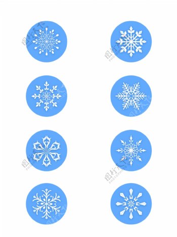 微立体矢量白色圣诞冬季雪花元素可商用