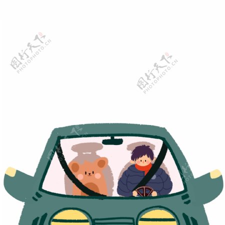 交通安全日卡通开车的女孩和小熊