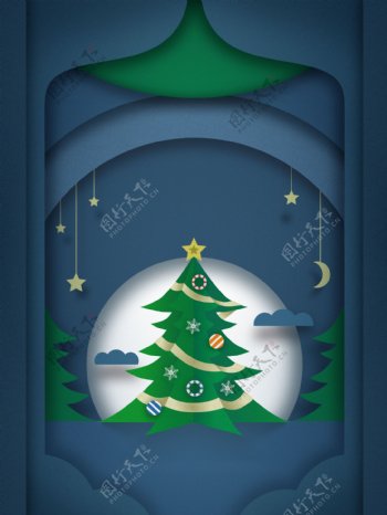 折纸风圣诞树背景设计