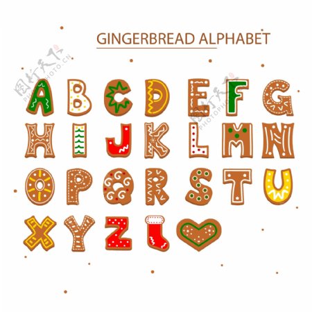 卡通圣诞姜饼装饰字母表