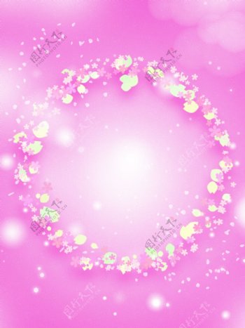 纯原创手绘风花环圆形樱花粉色光圈背景