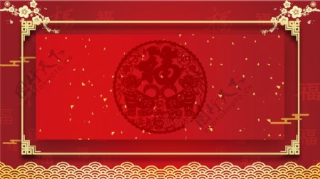 中国风红色喜庆祥云剪纸底纹新年背景