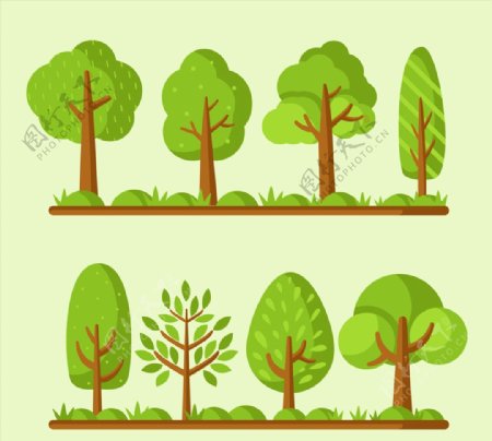 8款翠绿色树木设计矢量素材