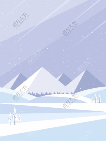 手绘山峰雪景冬季背景素材