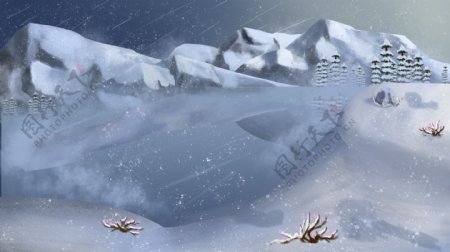 手绘雪峰大雪节气背景素材