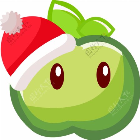 平安夜手绘卡通戴圣诞帽的苹果