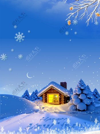 唯美浪漫房屋雪景背景