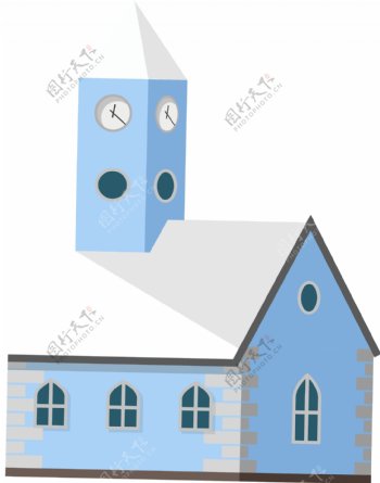 卡通蓝色欧式建筑房子原创元素