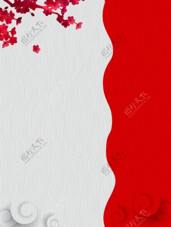 红白双拼花朵祥云背景素材