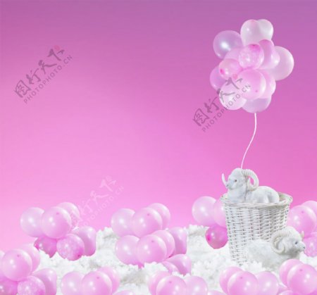 气球粉色背景儿童拍照背景