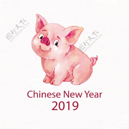 2019猪年新年水彩元素