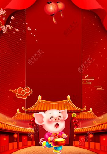 中国风红色猪年背景素材