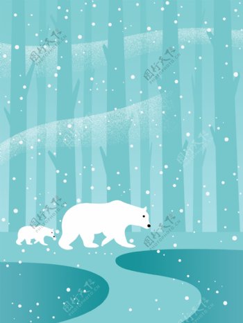 手绘冬天北极熊广告背景