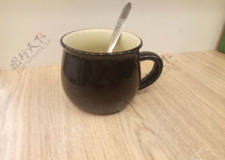 咖啡杯黑色咖啡杯茶杯勺子