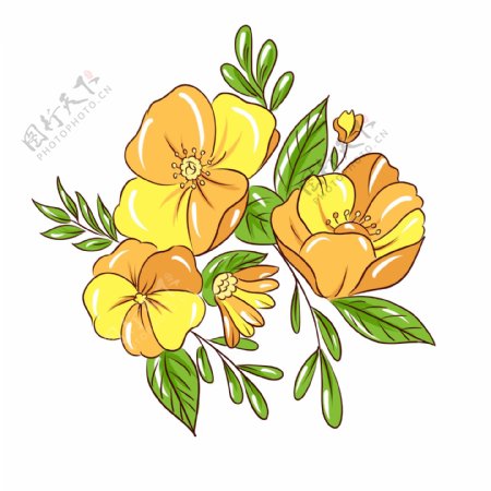手绘植物花卉黄色花束可商用