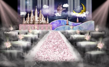 粉紫色童话城堡主题婚礼效果图