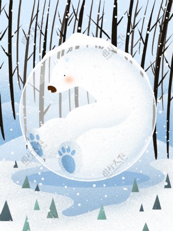 冬季飘雪大熊广告背景