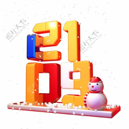 C4D艺术字新年素材2019雪人字体元素