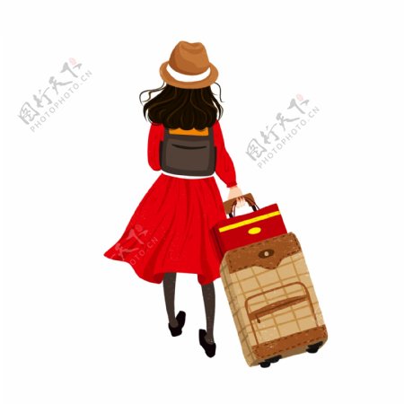 拖着行李回家过年的女孩元素设计