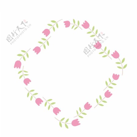 矢量卡通扁平化简洁粉色花朵边框