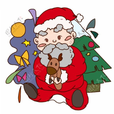 圣诞节圣诞老人圣诞麋鹿手绘插画
