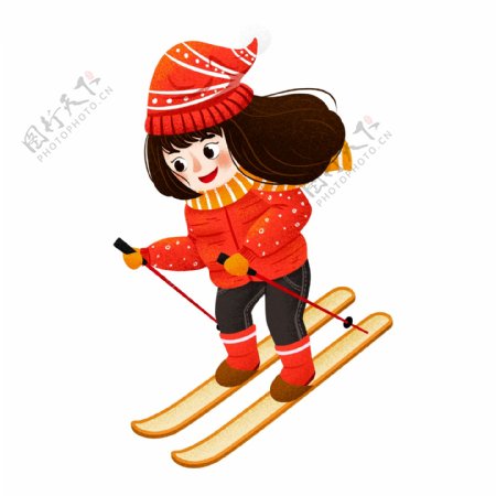 冬季滑雪的女孩元素设计