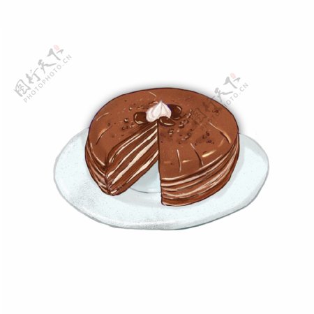 情人节巧克力千层奶油蛋糕美食甜蜜手绘卡通