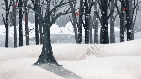 唯美小雪节气树木背景设计