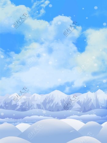 彩绘冬季下雪雪山背景设计
