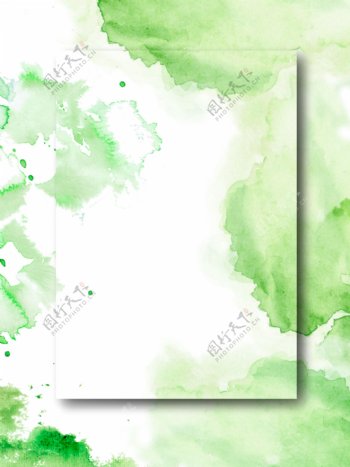 原创绿色小清新简约叠层水彩竖版背景图
