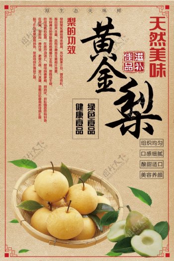 中国风黄金梨水果海报