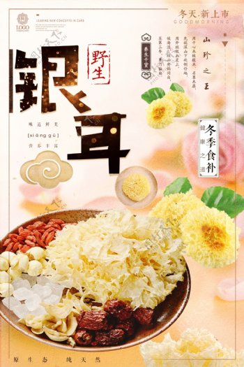 中国风新鲜银耳蔬菜促销宣传海报.psd