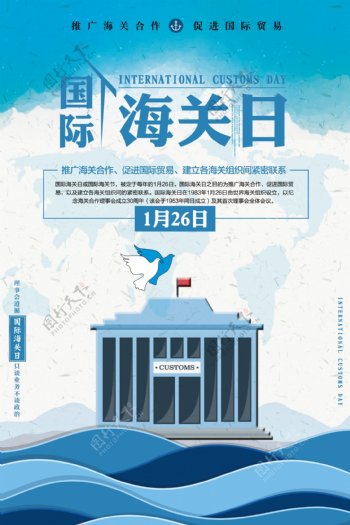 蓝色创意国际海关日宣传海报