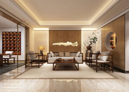 新中式客厅效果图3D模型