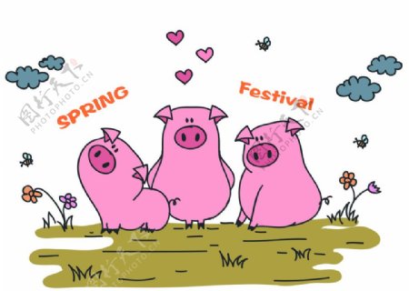 新年春节手绘卡通猪素材