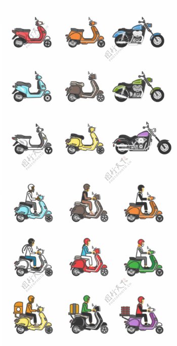 摩托车线性彩色图标