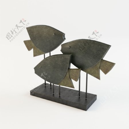 木质亲嘴鱼艺术陈设3d模型