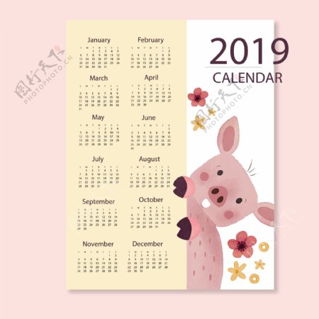 2019年春节卡通猪日历