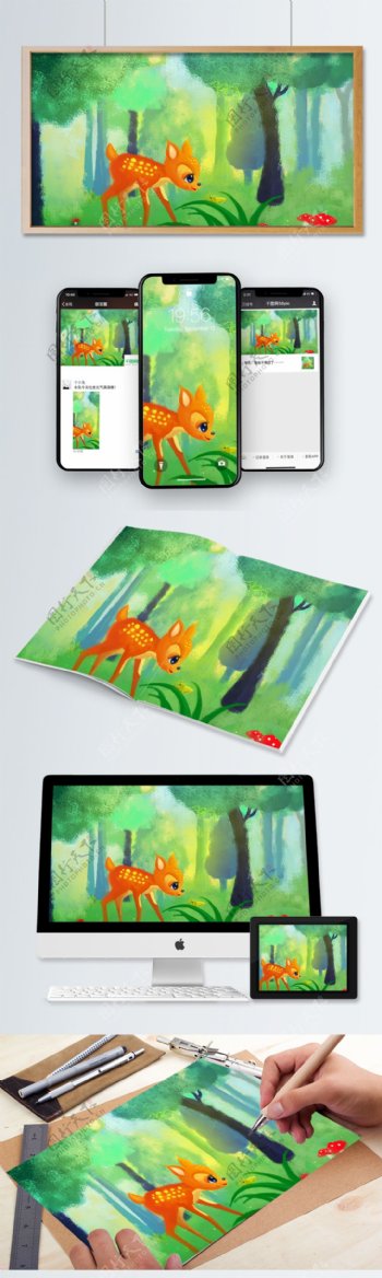 森林小鹿儿童插画
