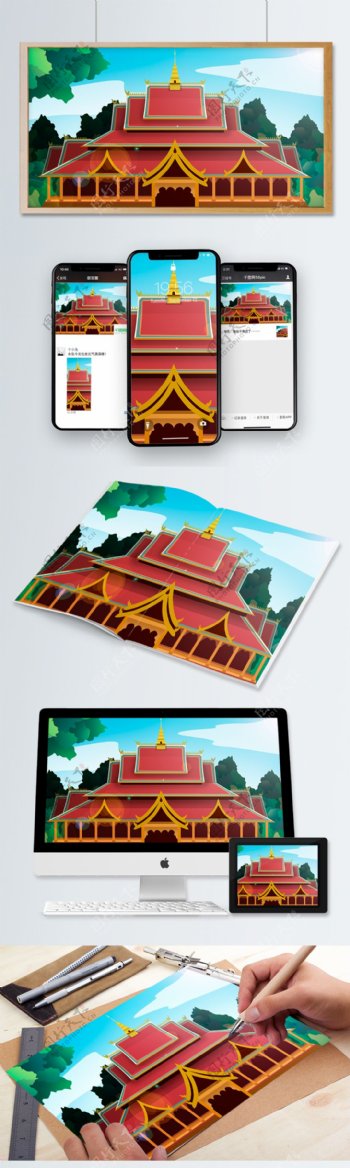 中国风历史建筑云南勐泐大佛寺