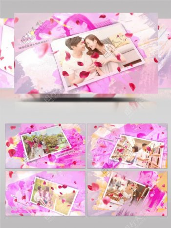 浪漫玫瑰花瓣情侣婚礼爱情相册展示AE模板