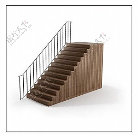 条形花纹扶手木质楼梯3d模型