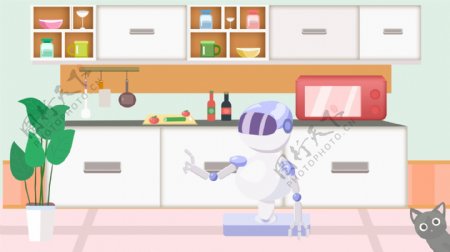 人工智能机器人在厨房