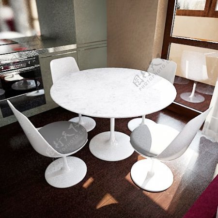 现代简约白色餐桌椅模型下载