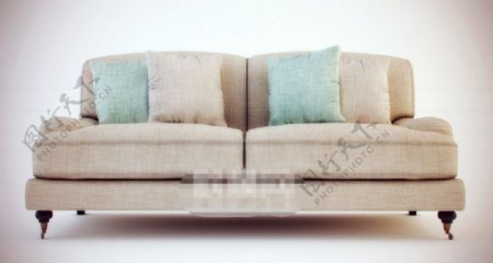 温馨高端美式浅色双人座沙发素材