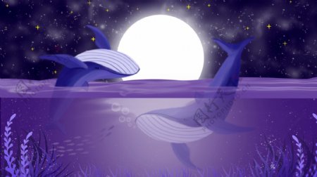 紫色深海遇鲸治愈系插画