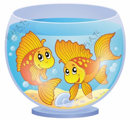卡通金鱼鱼缸矢量素材