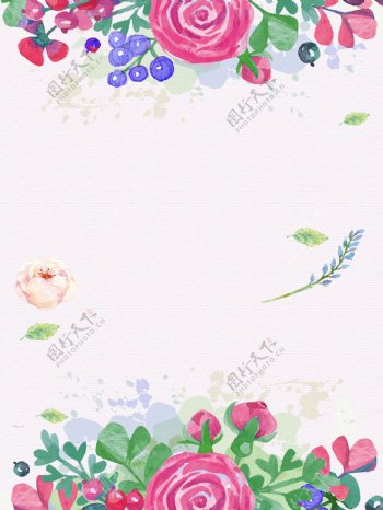 手绘水彩粉色浪漫花朵背景